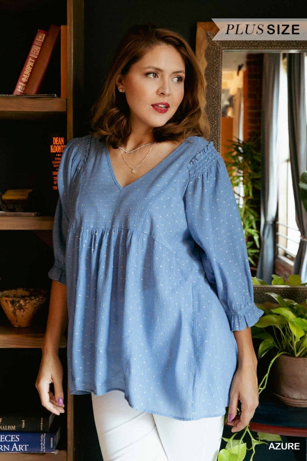 Dot Embroidered V-Neck Top