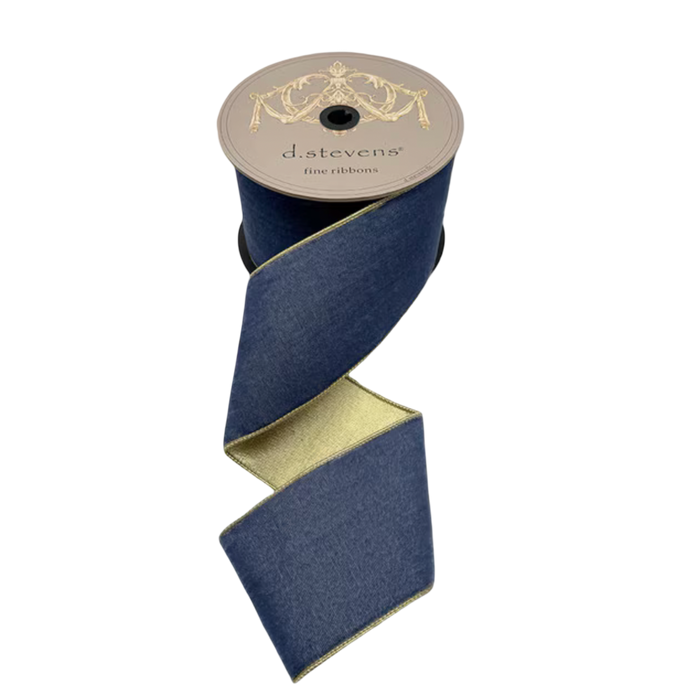 Shop dusty blue lush velvet ribbon with a metallic gold reverse in a 4-inch width and 10-yard spool for Christmas trees, bows, wreaths, garlands, and holiday decorating.