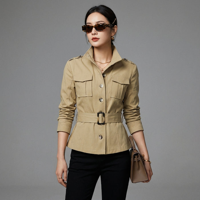 Veste cintrée courte couleur Khaki - Mode K-fashion féminine - Taille S