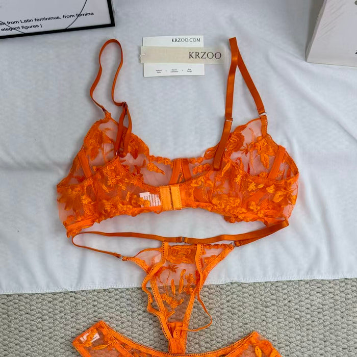 Embroidered Lace Sheer Three-Piece Set