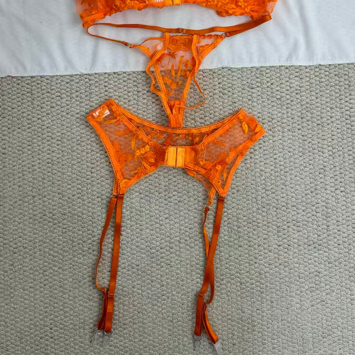Embroidered Lace Sheer Three-Piece Set