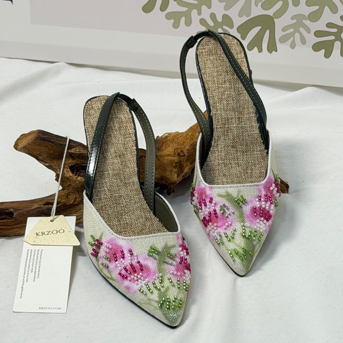 Embroidered low-heeled high-heeled shoes