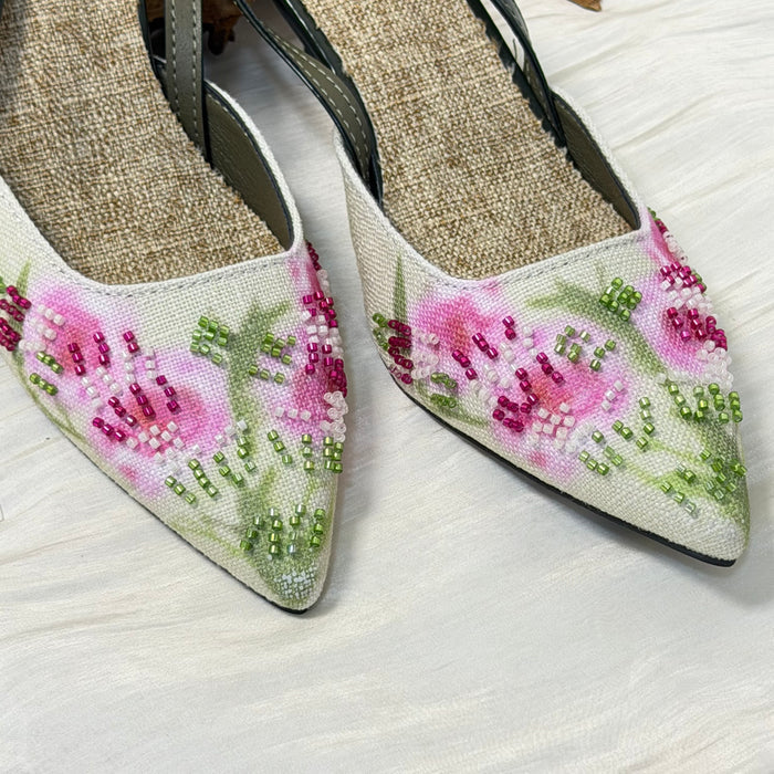 Embroidered low-heeled high-heeled shoes