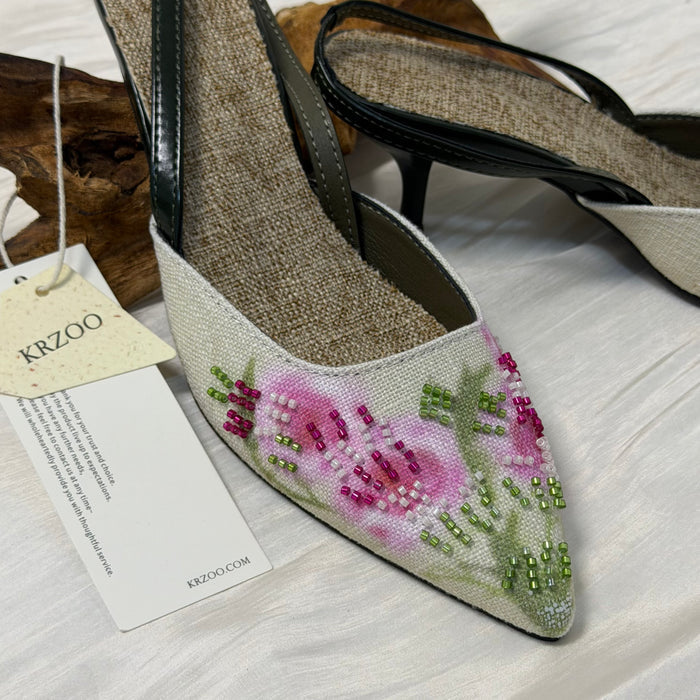 Embroidered low-heeled high-heeled shoes