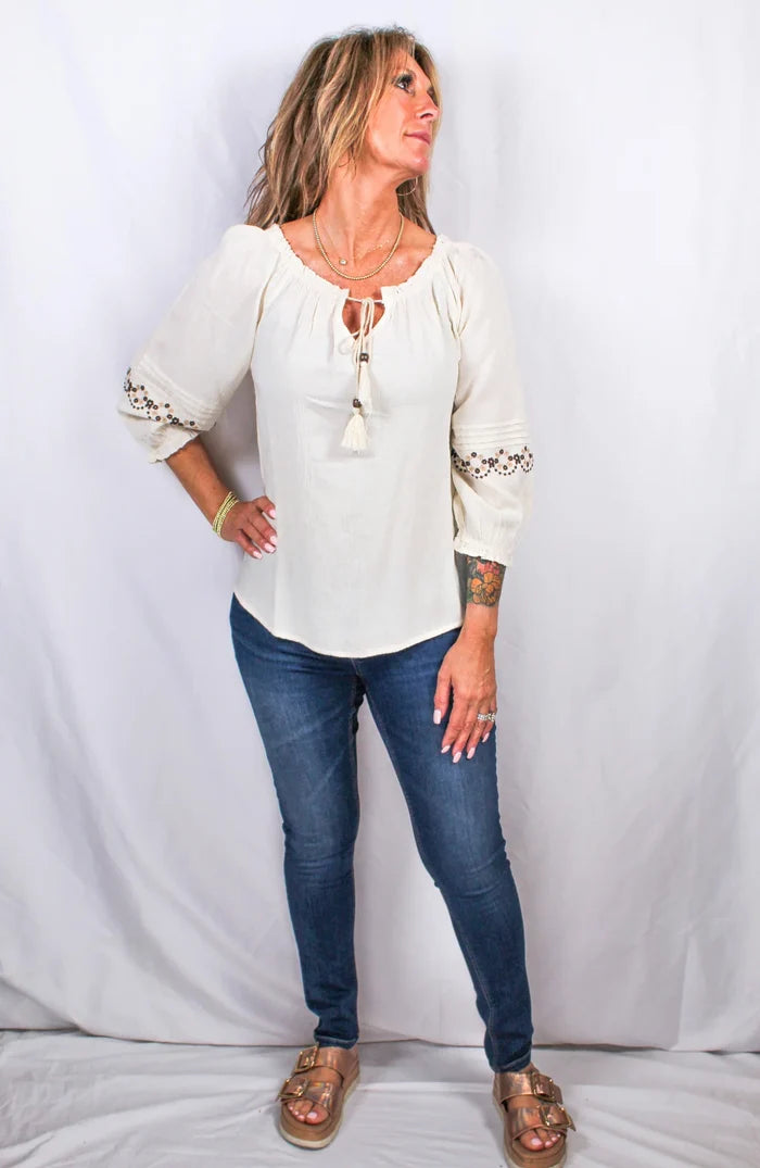 Embroidered Sleeve Peasant