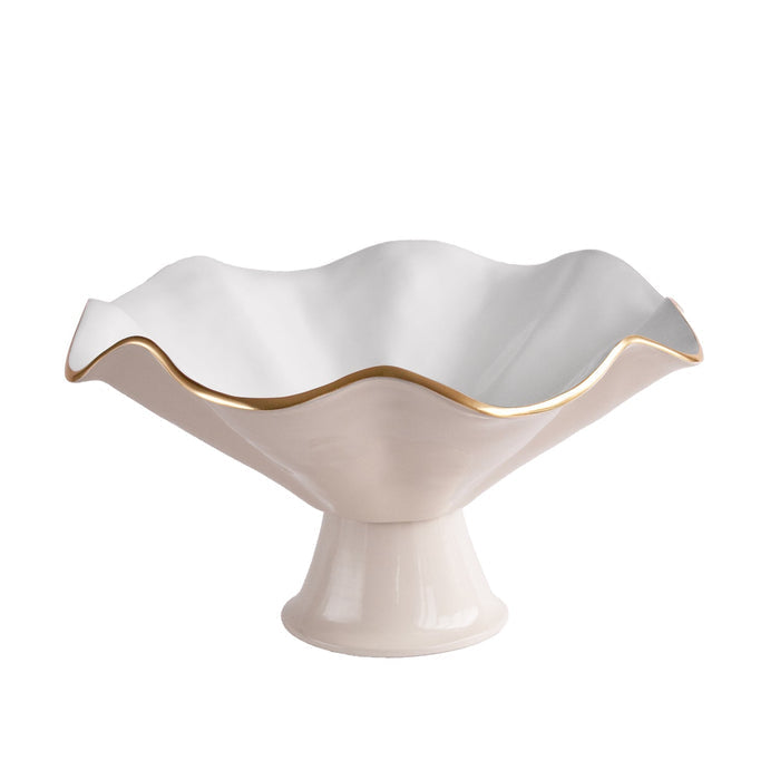 Beatriz Ball Encanto Vento Pedestal — Cream-and-white sculptural pedestal bowl isolated on white