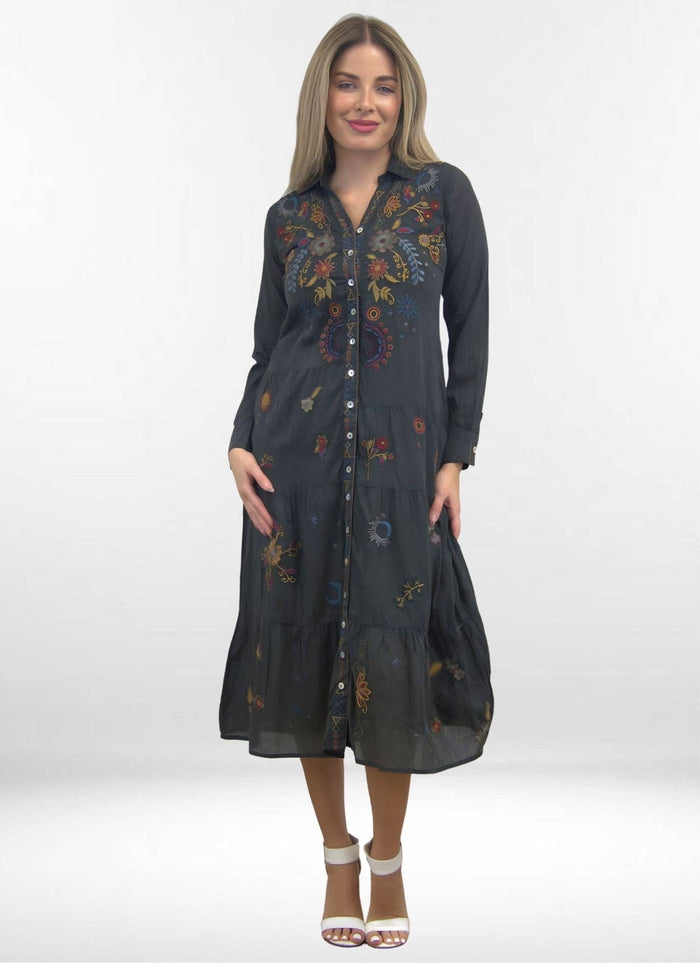 ESVI DRESS Tissue Cotton Tiered Embroidered Dress