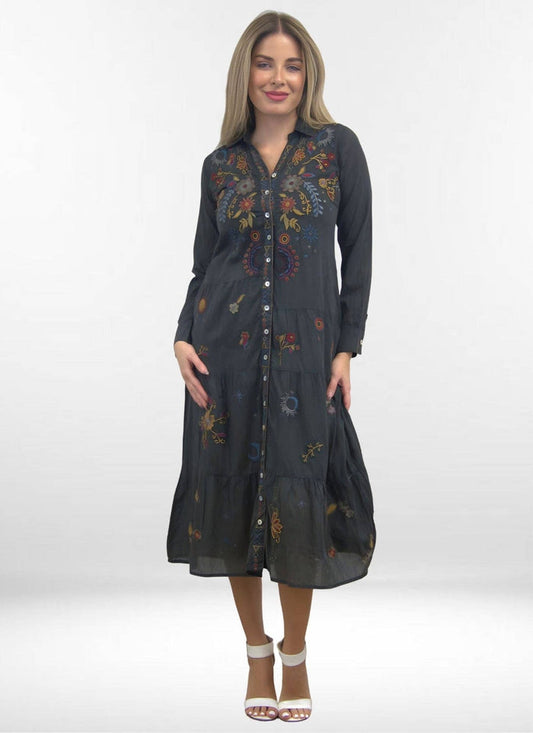 ESVI DRESS Tissue Cotton Tiered Embroidered Dress