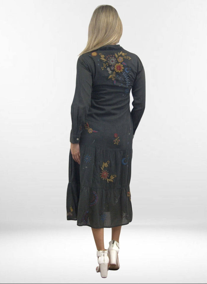 ESVI DRESS Tissue Cotton Tiered Embroidered Dress
