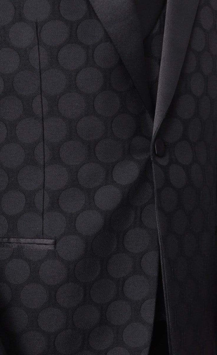 Extrema TUXEDOS Extrema Mens Black Dots Cotton Blend Slim Fit 3 Piece Tuxedo With Peak Lapels