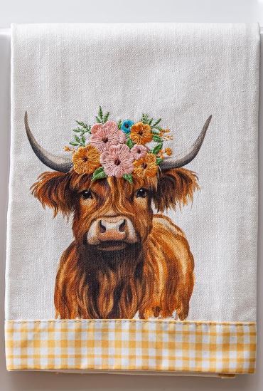 Farm Highland Cow Tea Towel