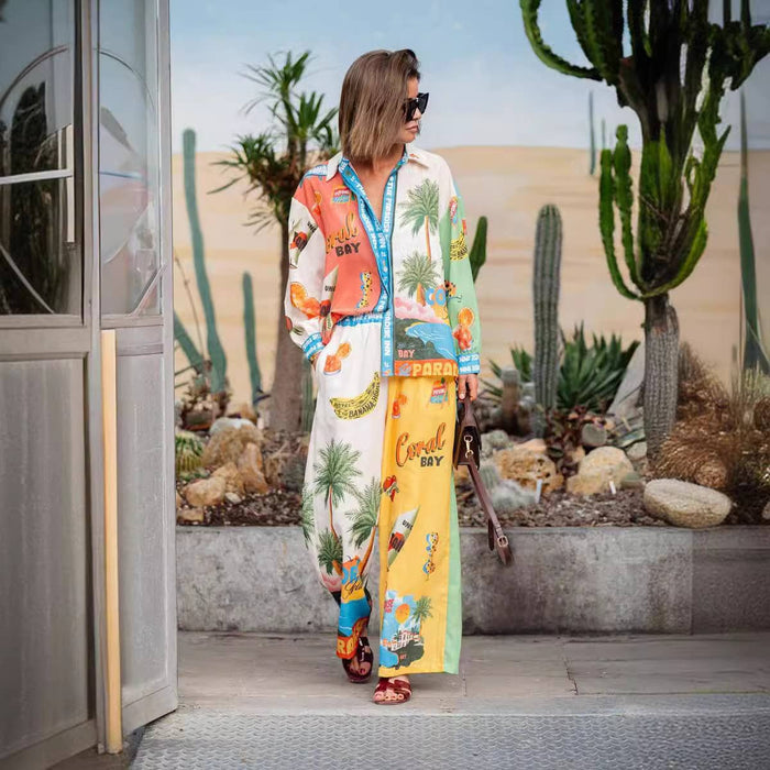 Fashionable printed macaron pant & shirt set