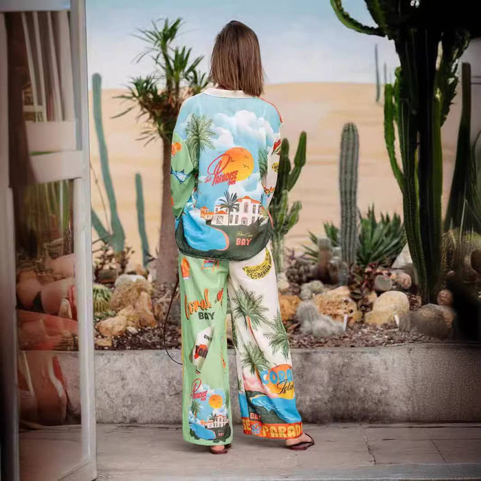 Fashionable printed macaron pant & shirt set