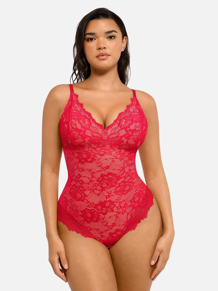 Feelingirl Lace V Neck Full Bodysuit Shapewear