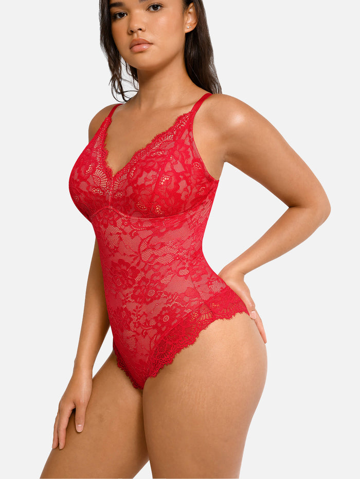 Feelingirl Lace V Neck Full Bodysuit Shapewear