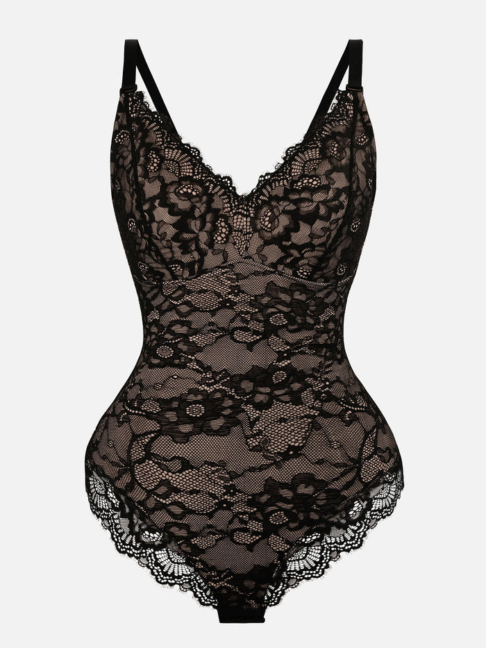Feelingirl Lace V Neck Full Bodysuit Shapewear