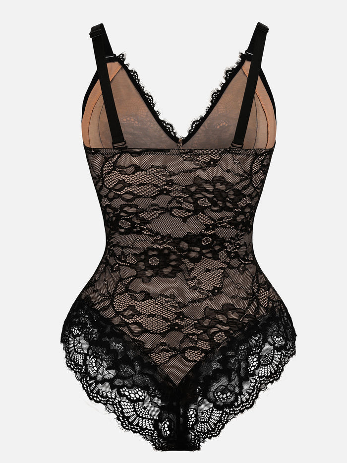 Feelingirl Lace V Neck Full Bodysuit Shapewear