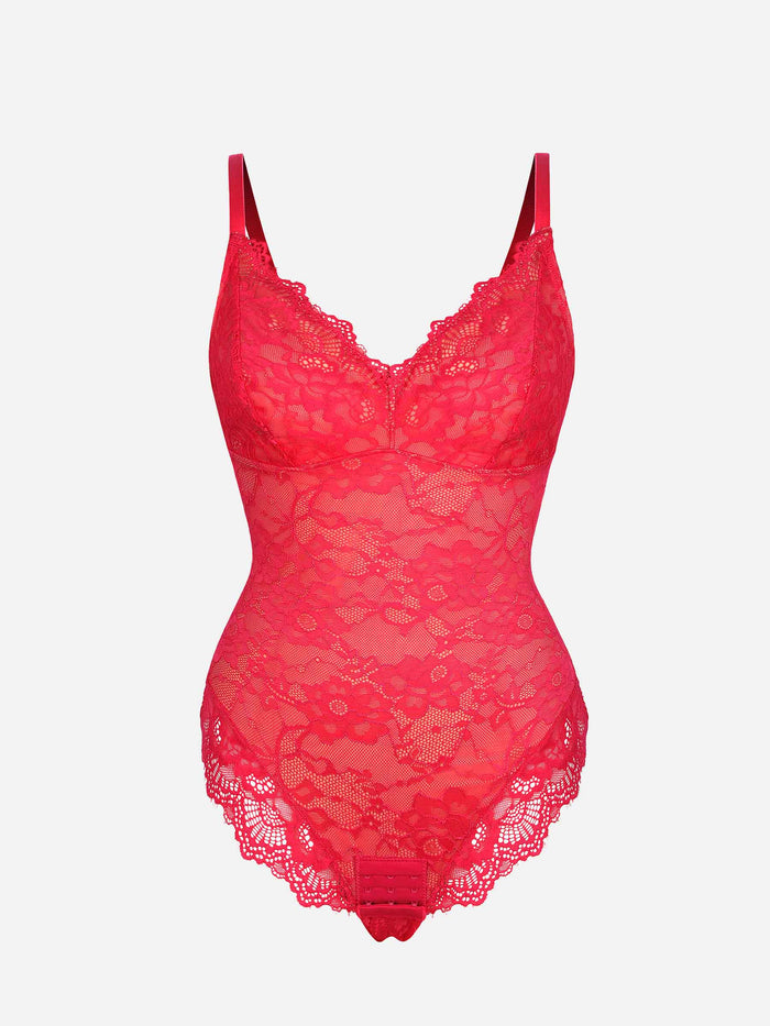 Feelingirl Lace V Neck Full Bodysuit Shapewear
