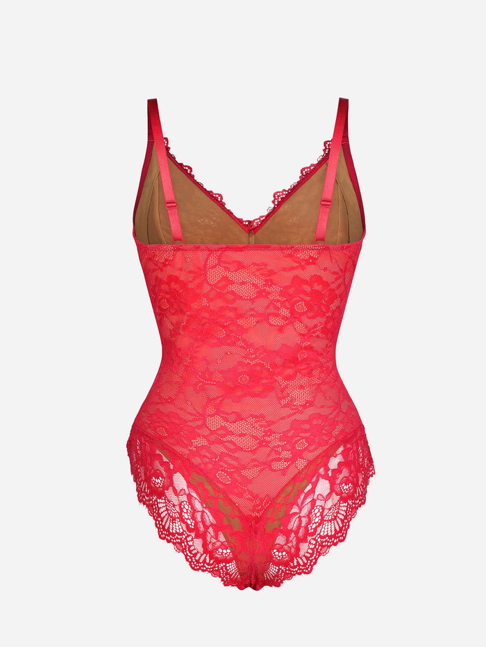 Feelingirl Lace V Neck Full Bodysuit Shapewear