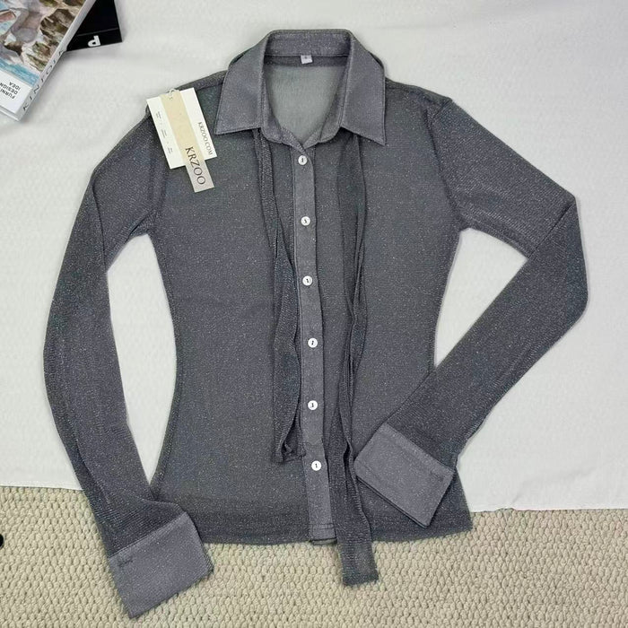 Fine mesh long-sleeved top