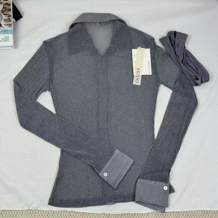 Fine mesh long-sleeved top