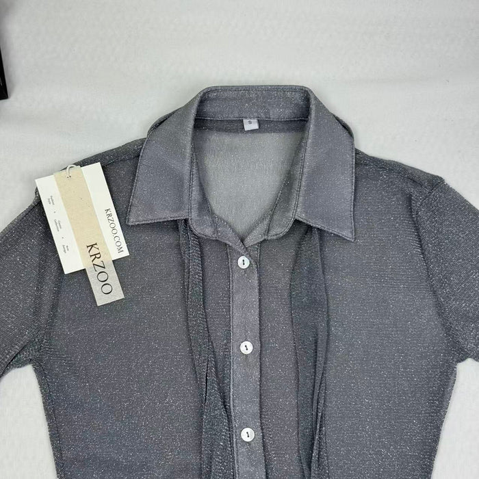 Fine mesh long-sleeved top