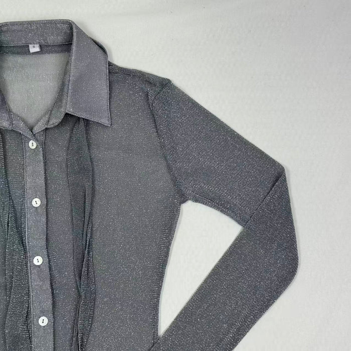 Fine mesh long-sleeved top