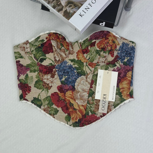 Fishbone corset retro floral short top