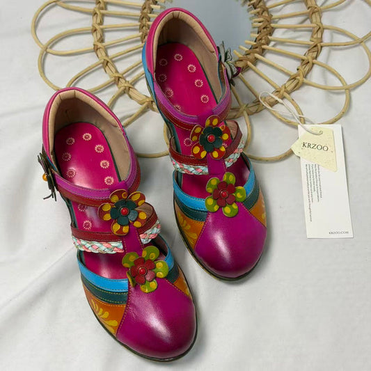 Floral color-block wedge heels