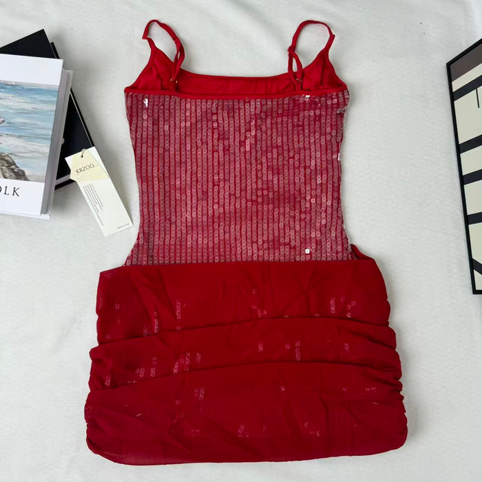 Floral-Embellished Sequin Camisole Dress
