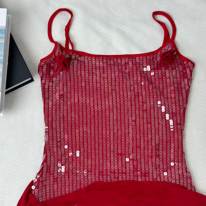 Floral-Embellished Sequin Camisole Dress