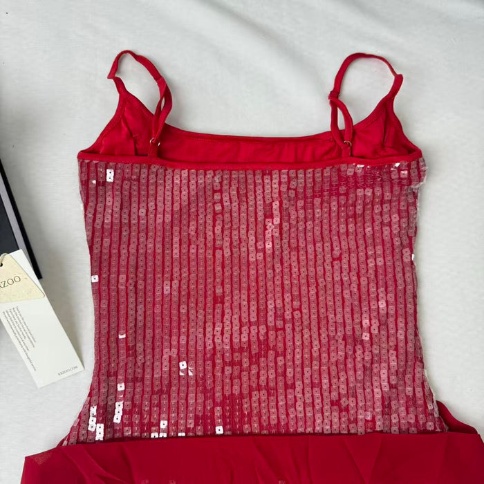 Floral-Embellished Sequin Camisole Dress