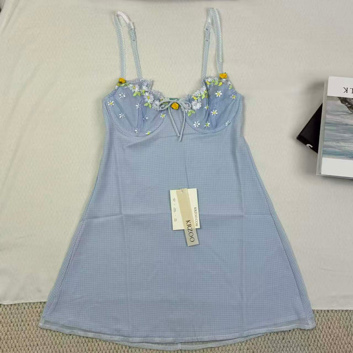 Floral embroidered lace satin bandeau dress