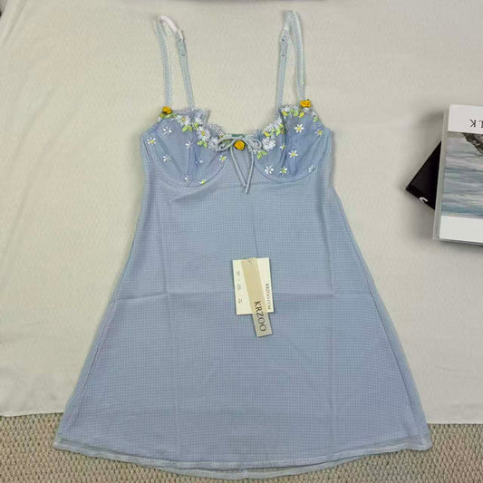 Floral embroidered lace satin bandeau dress