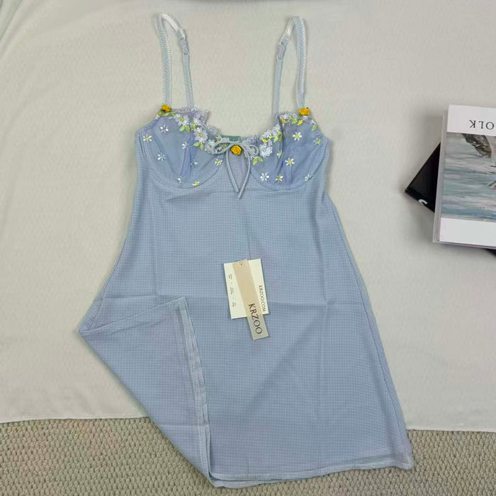 Floral embroidered lace satin bandeau dress