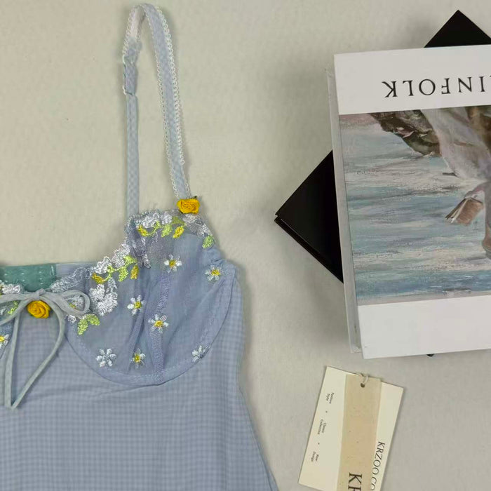 Floral embroidered lace satin bandeau dress