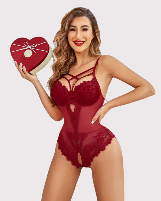 Floral Lace Crotchless Bodysuit