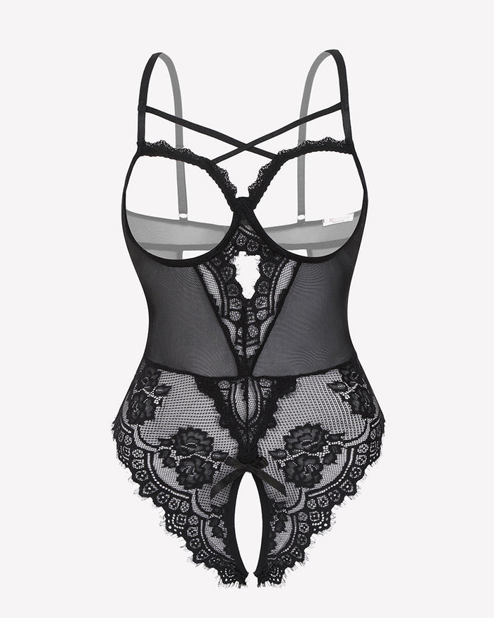 Floral Lace Crotchless Teddy Mini Babydoll