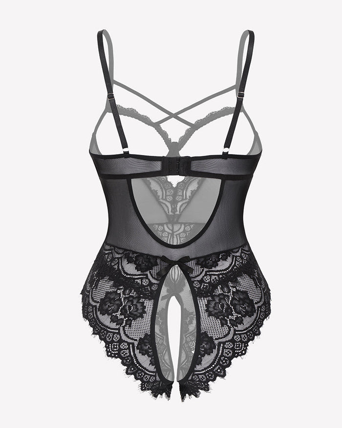 Floral Lace Crotchless Teddy Mini Babydoll