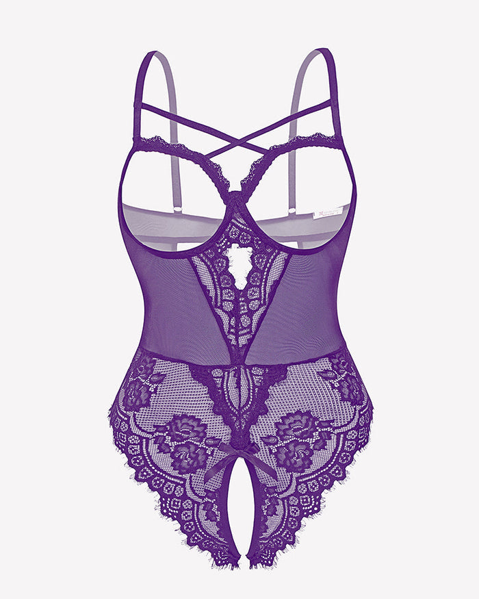 Floral Lace Crotchless Teddy Mini Babydoll