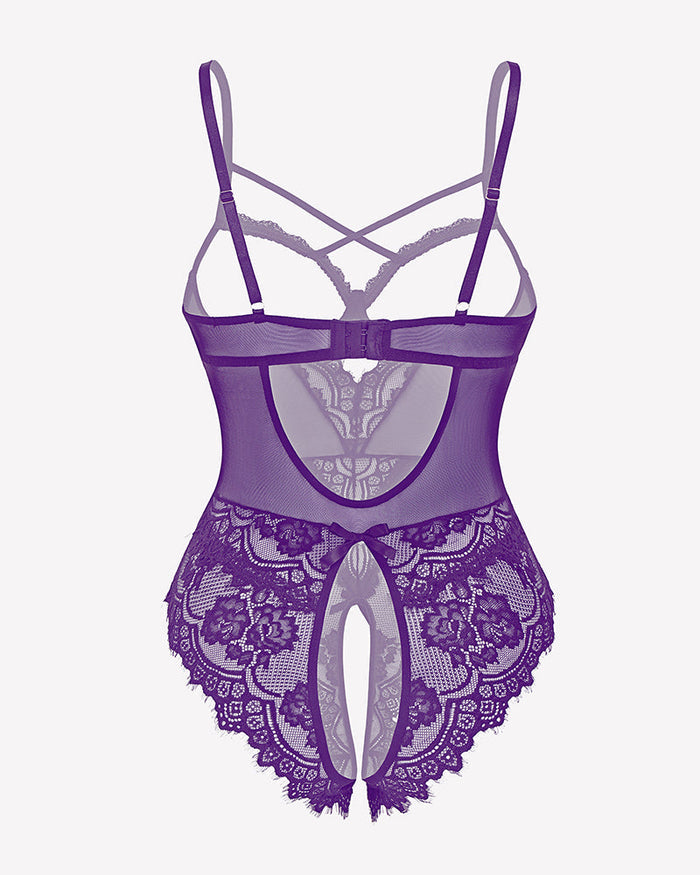 Floral Lace Crotchless Teddy Mini Babydoll
