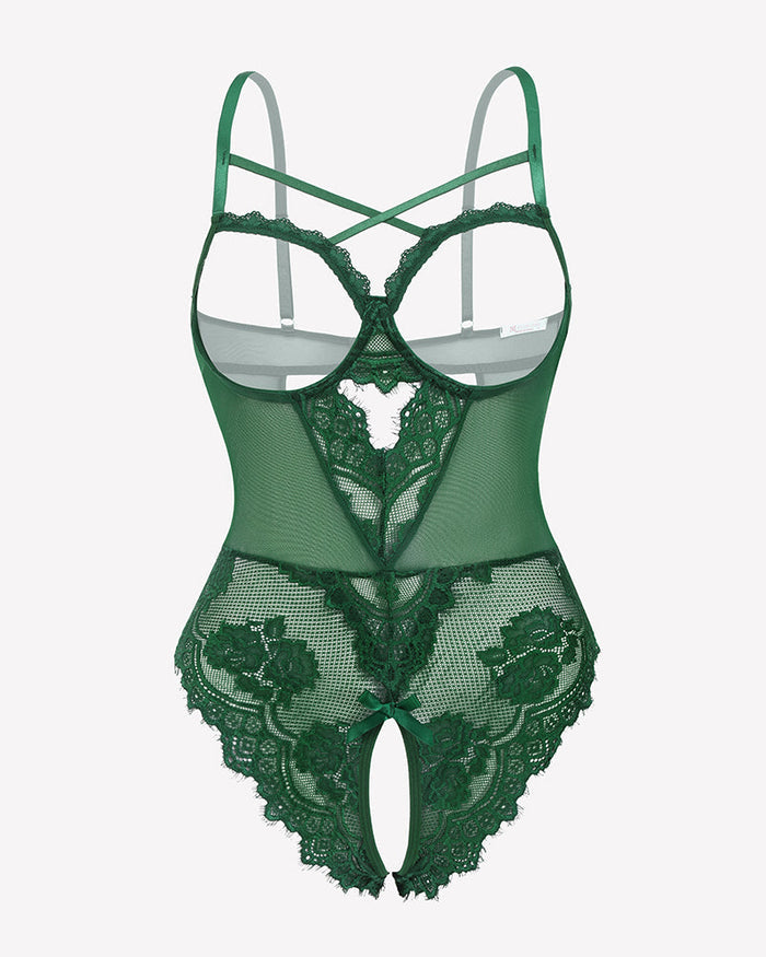 Floral Lace Crotchless Teddy Mini Babydoll