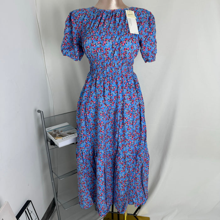 Floral Print Fitted Waist Long Dress