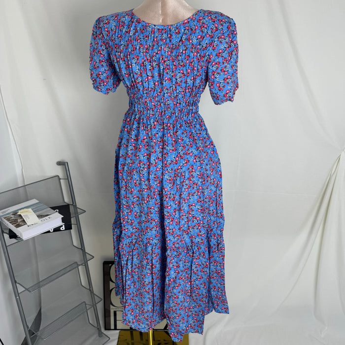 Floral Print Fitted Waist Long Dress