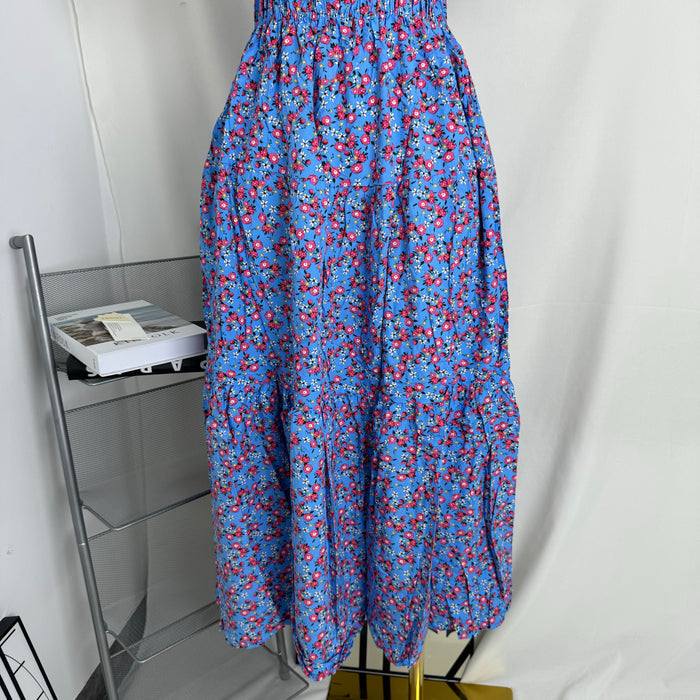 Floral Print Fitted Waist Long Dress