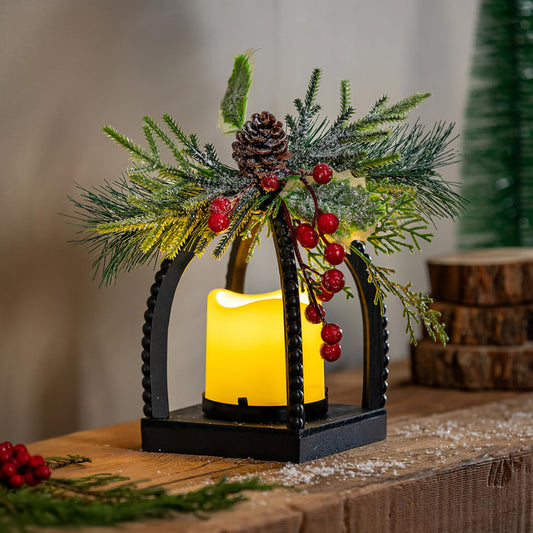 Floral Table Decor Artificial with LED Lantern