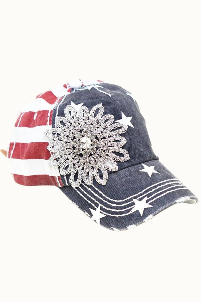 Flower Bejeweled Glitz USA Cap