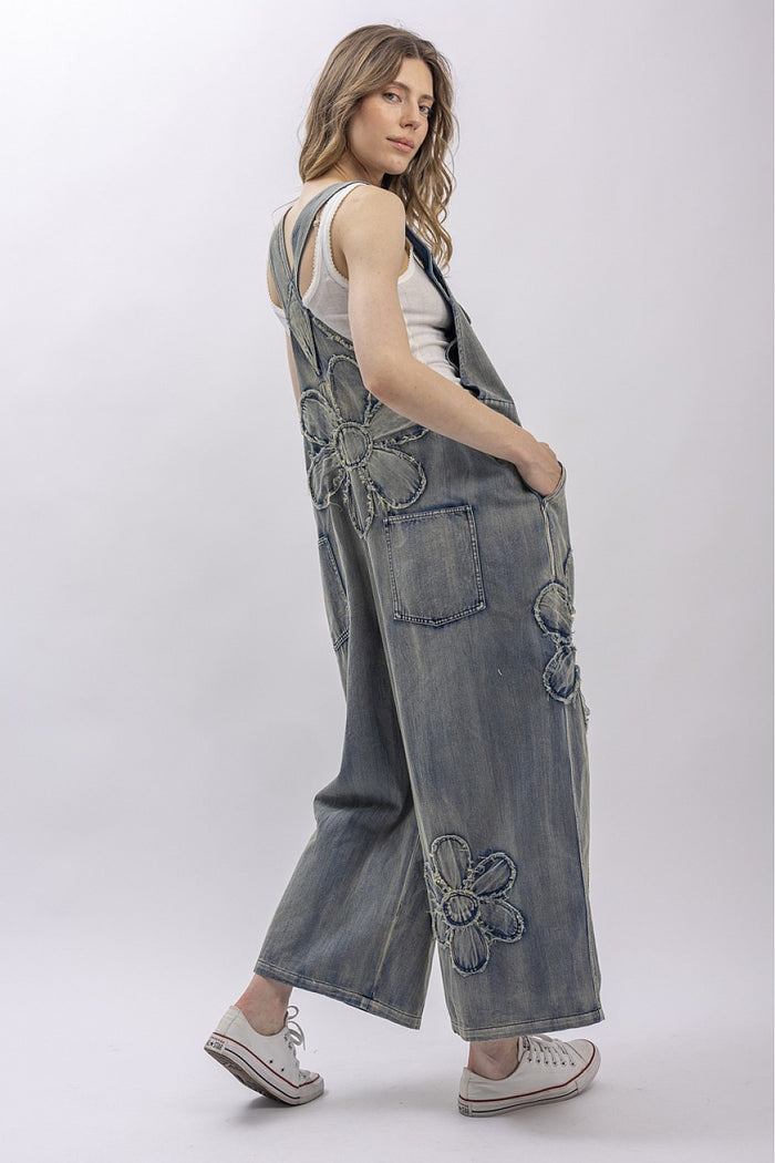 FLOWER PATCHWORK OVERSIZED DENIM OVERALLS