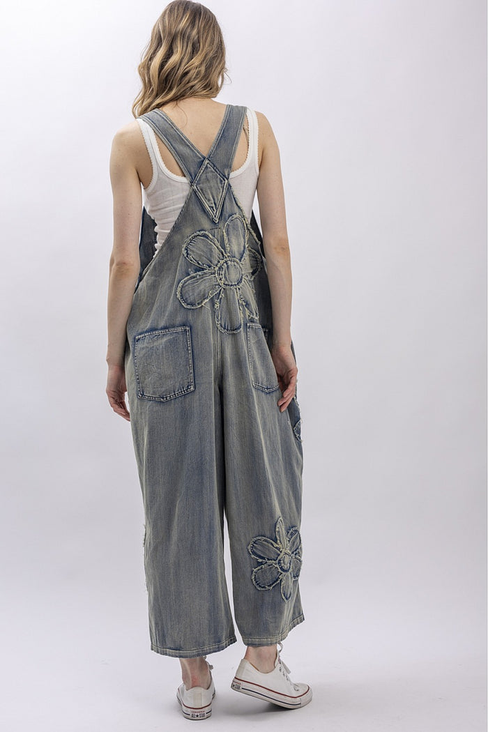 FLOWER PATCHWORK OVERSIZED DENIM OVERALLS