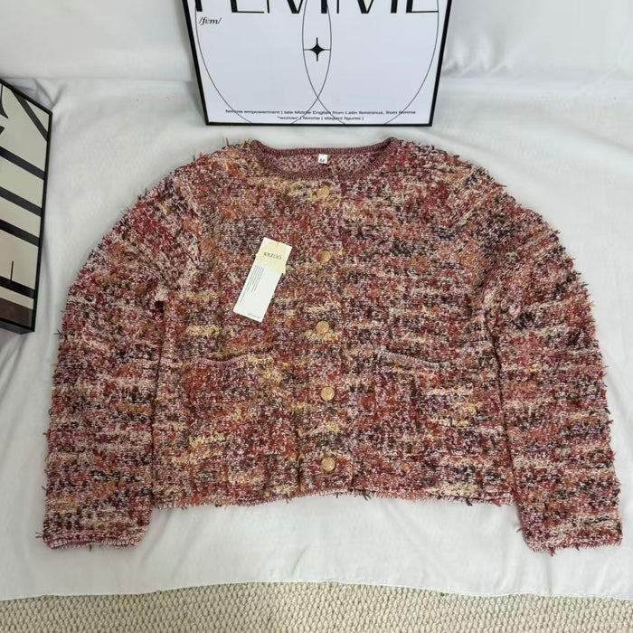 French-Style Round-Neck Long-Sleeve Cardigan